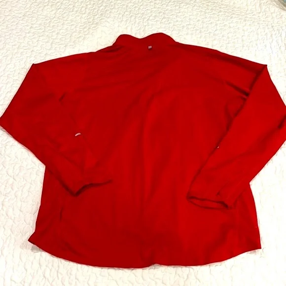 Nike 1/4 zip long sleeve dri fit running shirt red w/ thumb holes curved hem XL - Picture 4 of 4